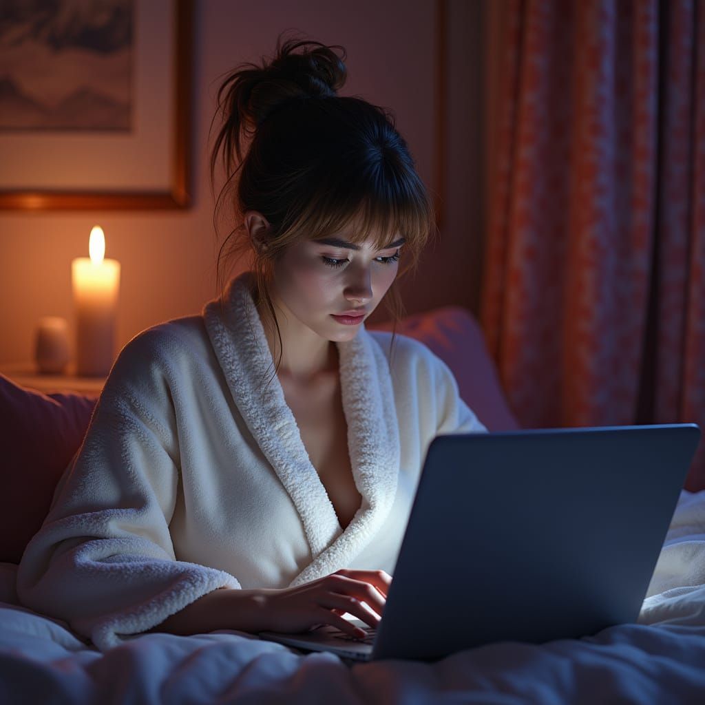 Cozy Hyperrealistic Study Scene in Plush Bathrobe