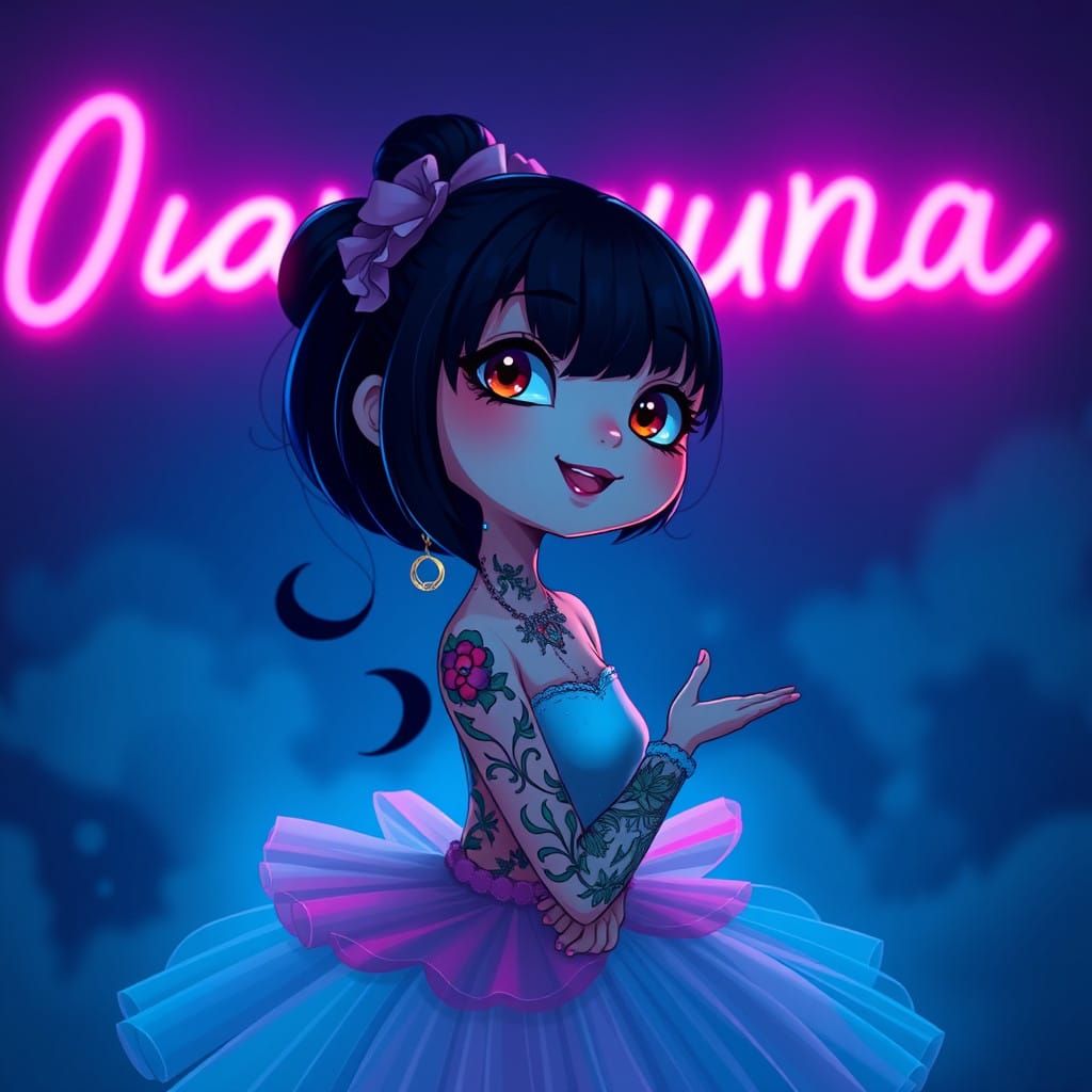 Vibrant Japanese Pop Art Ballerina in Neon Emo Style