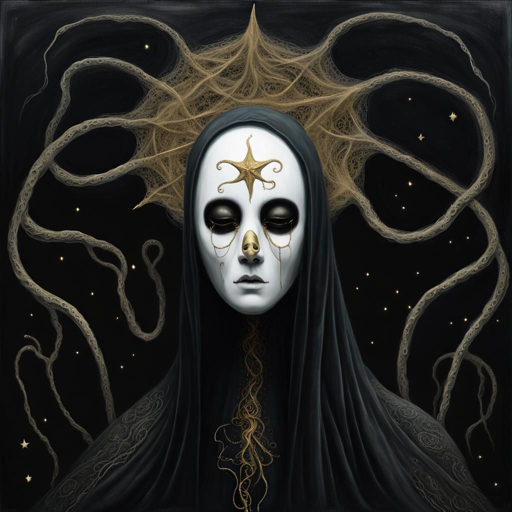 Sinister Ghostly Woman in Mixed Media Painting