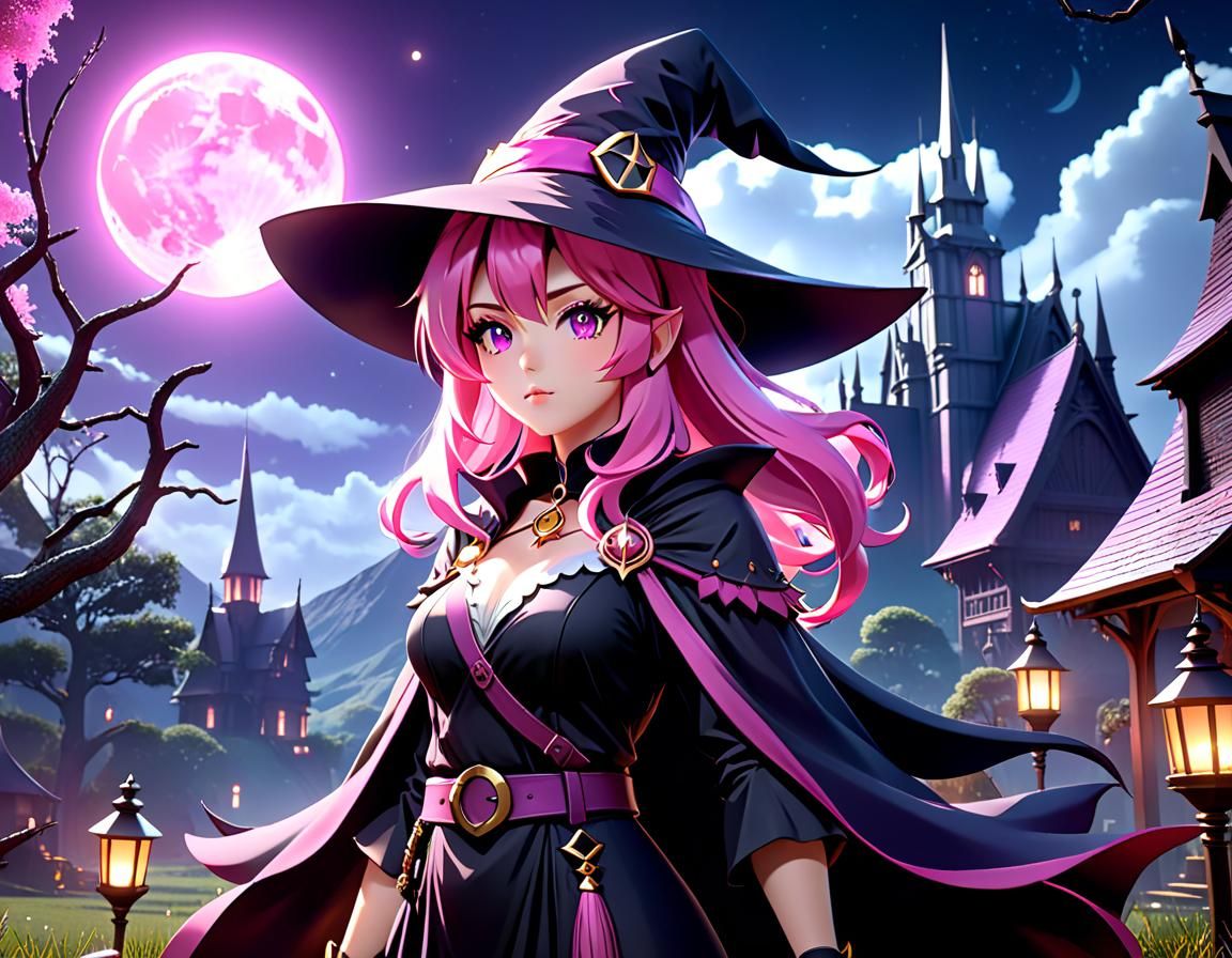 Anime Witch Under Moonlight: Fantasy Concept Art