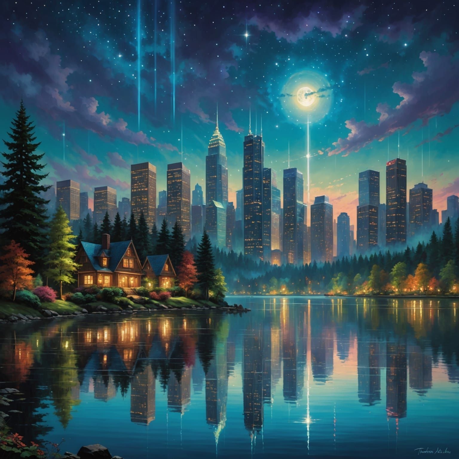 Cityscape Nighttime Reflections in Double Exposure Art