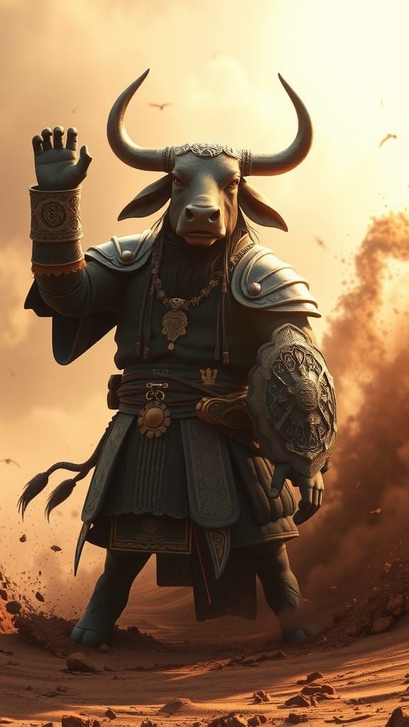 Majestic Earth Ox Warrior in Anime Style