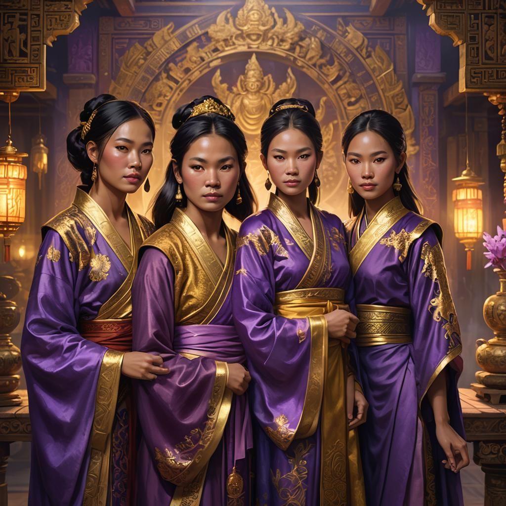 Three Women in Fantasy Landscape, Digital Art