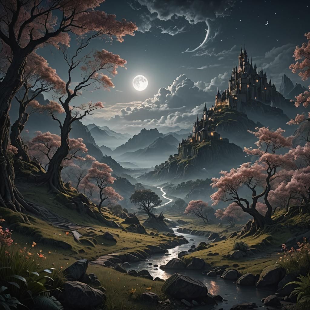 Enchanting Whispers of Nature in Moonlight Painting