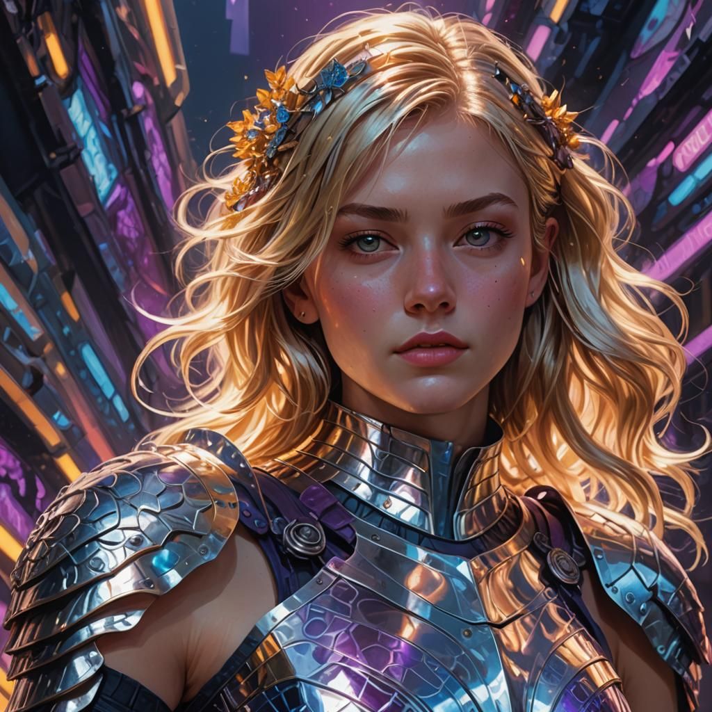 Teen in Foil Armor with Neon Hues