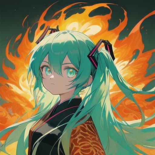 Dragon Anime Portrait with Fiery Sunset, Anime Style