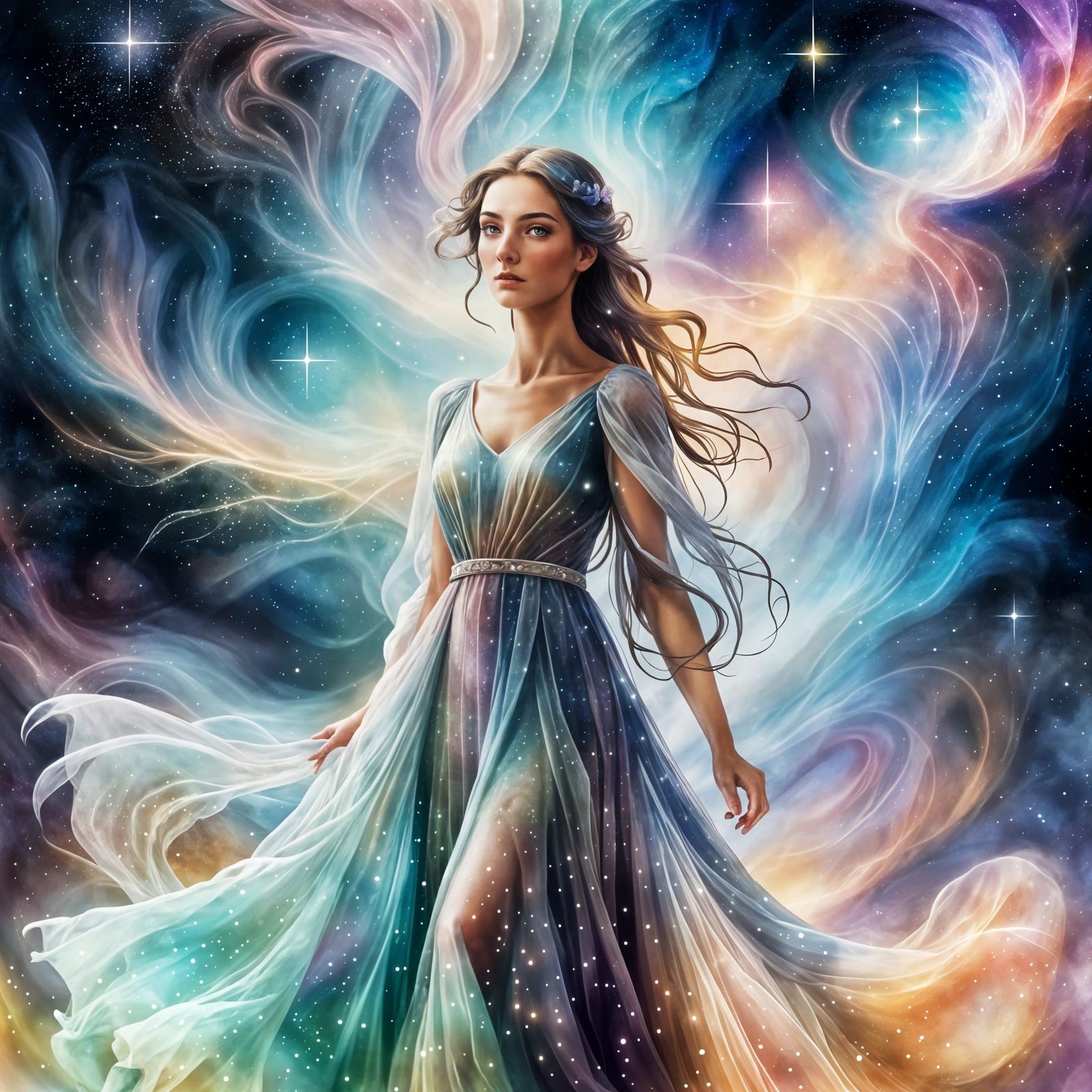 Ethereal Young Woman in a Dreamlike Landscape