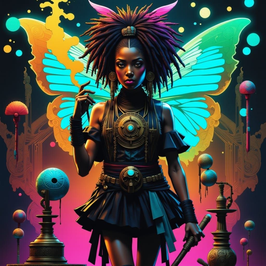Mystical Pirate Pixie in Whimsical, Cyberpunk Style
