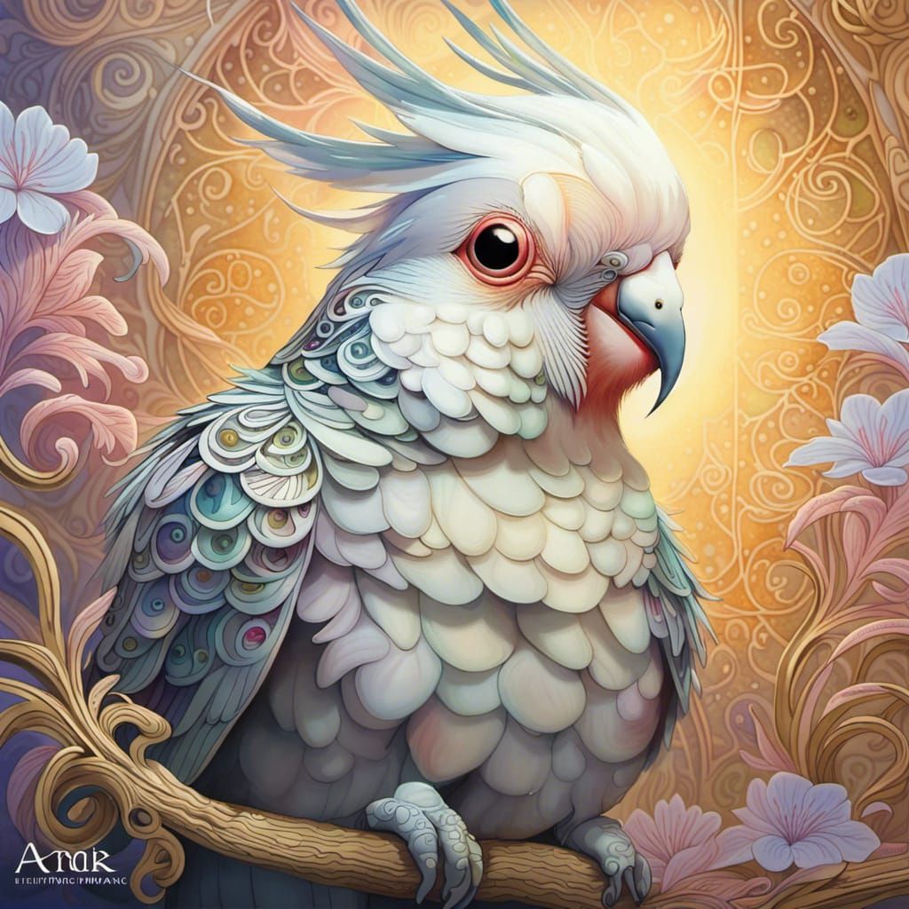 Psychedelic Cockatiel in Ethereal Fantasy Art Style