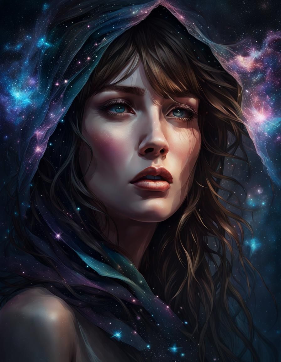 Stellar Woman: A Dreamlike Cosmic Portrait