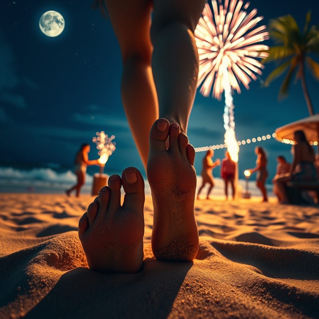 Night Beach Party: Sandy Feet in Ultra-Sharp Focus