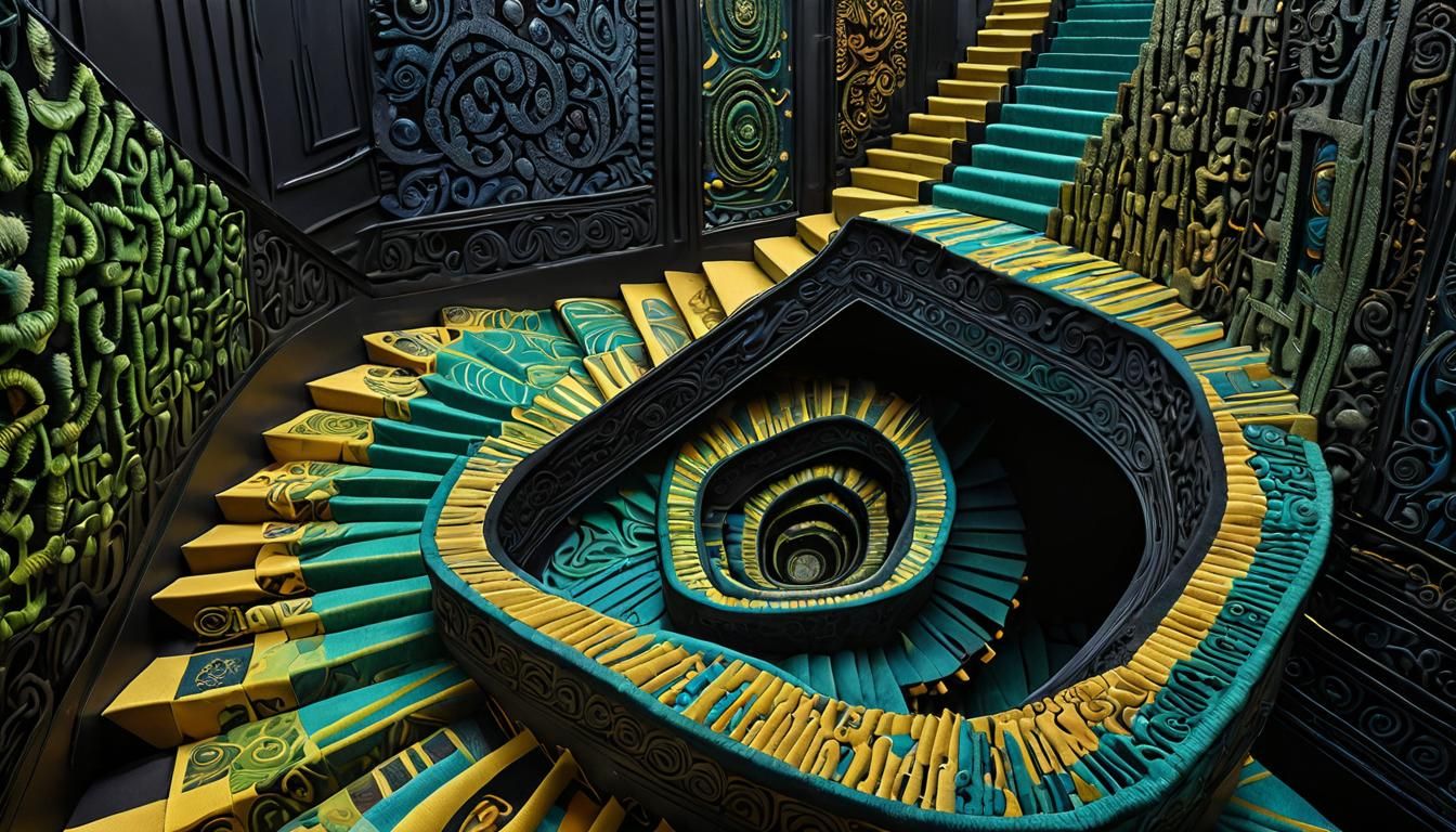 Woven Fiber Art: Infinite Stairway Dreamscape