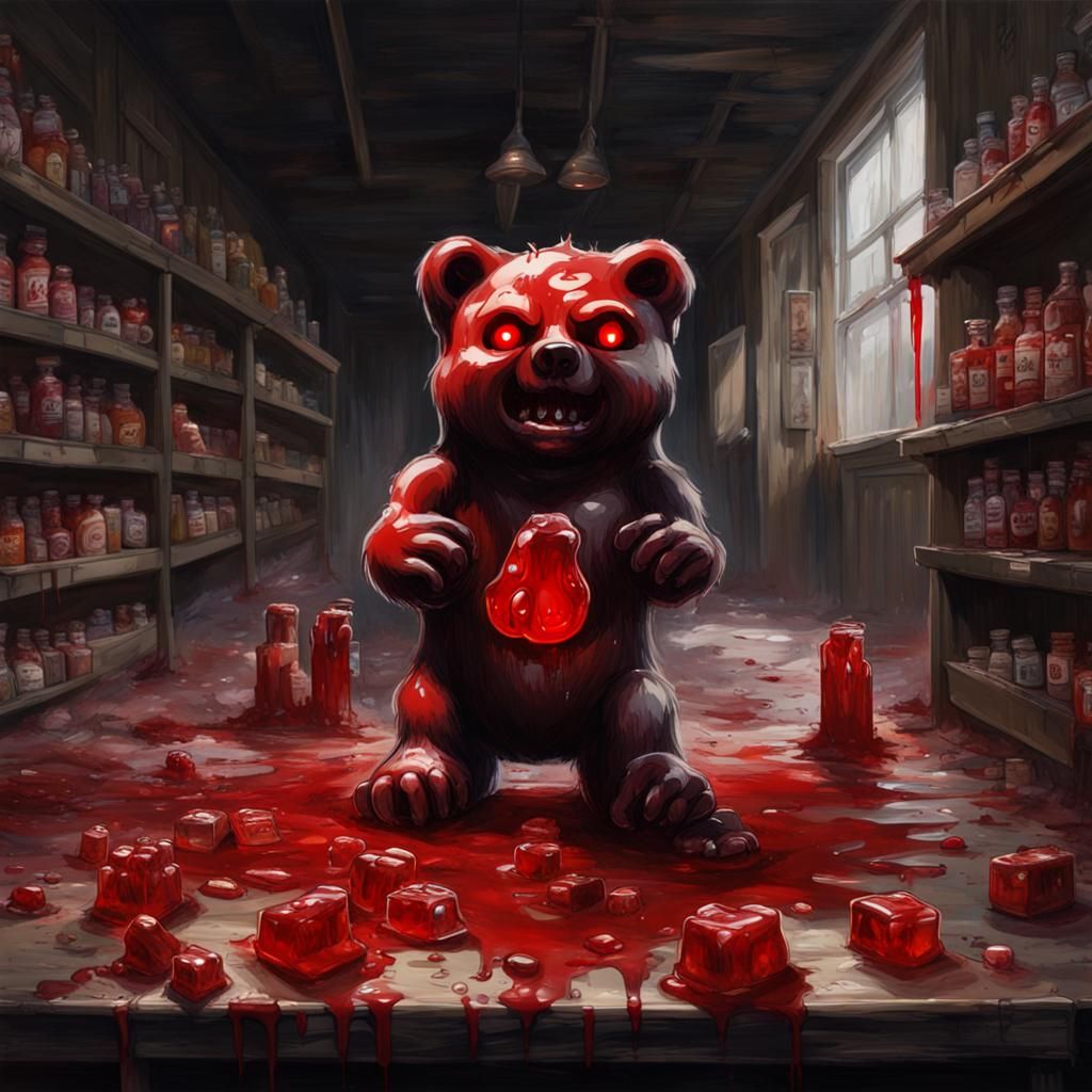 Sinister Demon Gummy Bear in Abandoned Candy Store