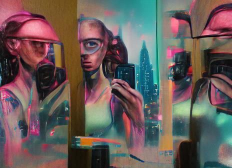 Cyberpunk Oil Portrait in Mirror: A Neon Masterpiece