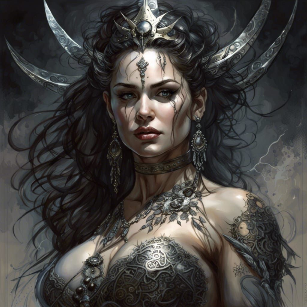 Elegant Moon Priestess Action Illustration