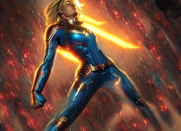 Captain Marvel in Apocalyptic Comic Book Art