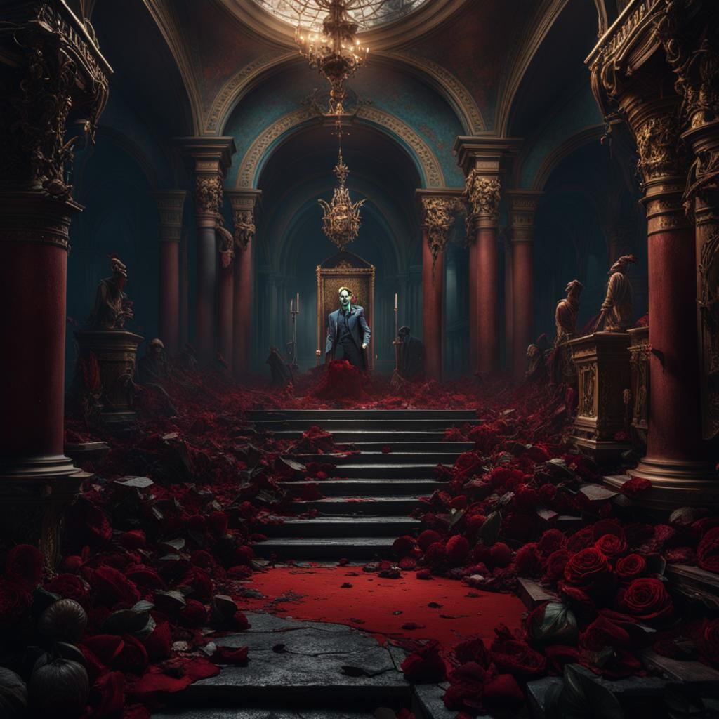 Evil Joker Face Split with Death in Shadow, Fantasy Art