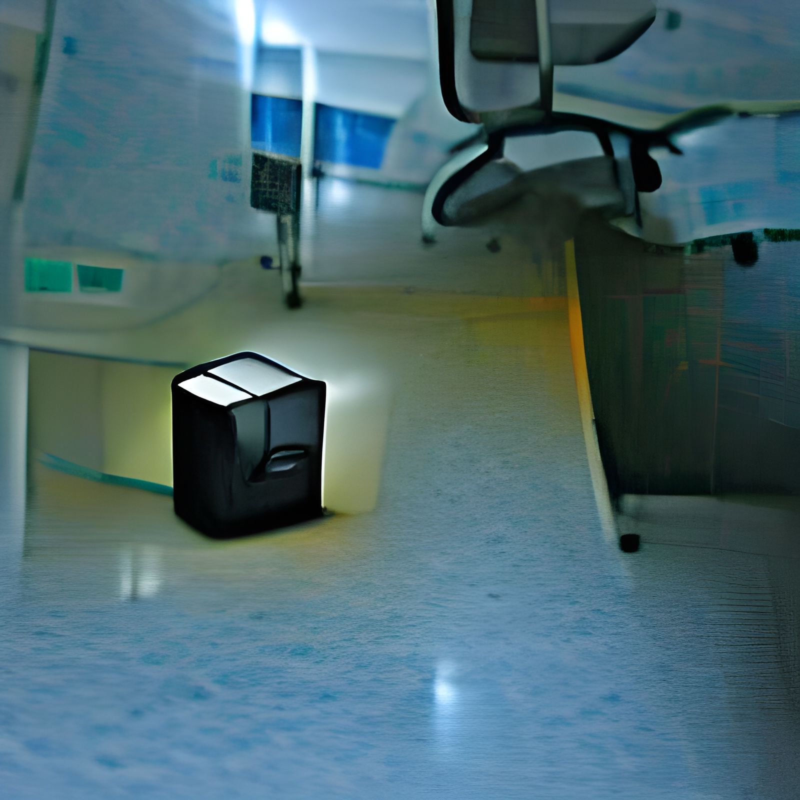 Black Cube in Abandoned Hospital Room