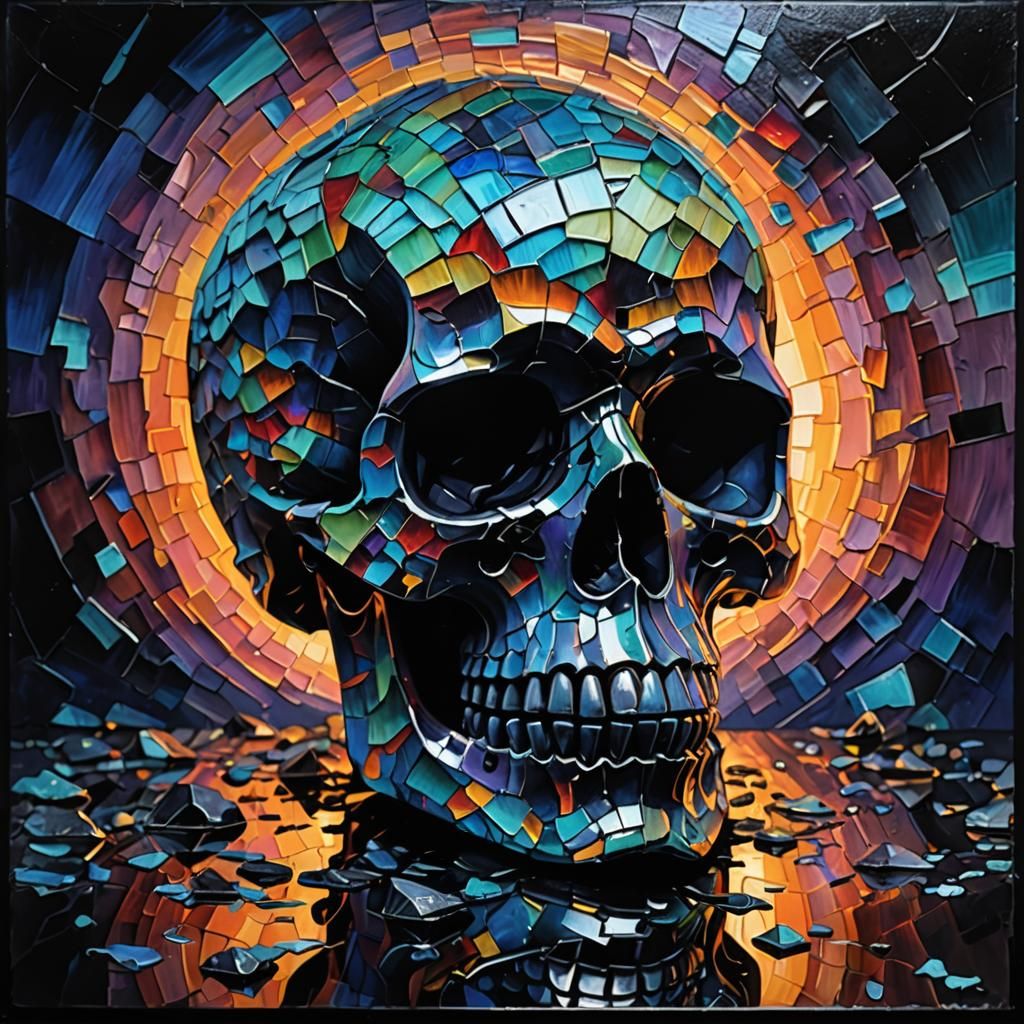 Black Glass Skull Sculpture in Expressionist Style