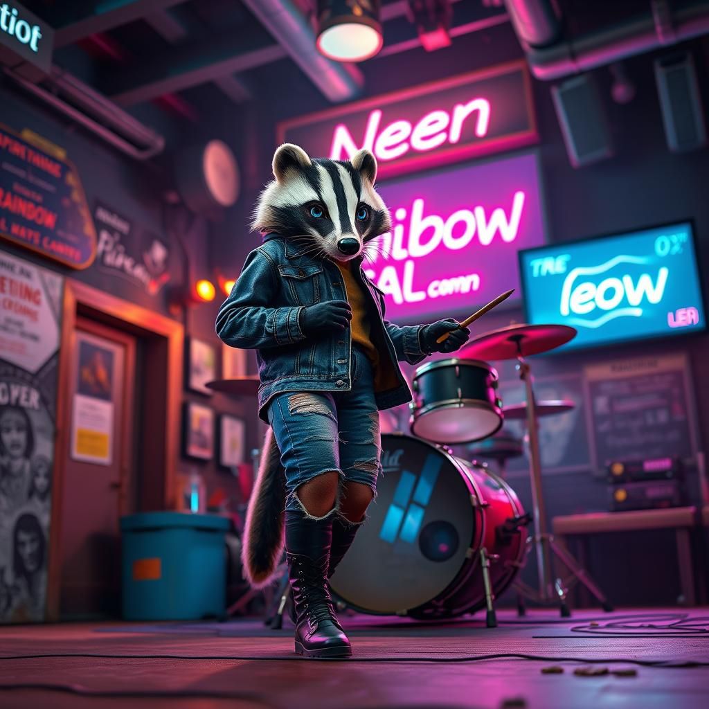 Cyberpunk Badger in Neon Dive Bar