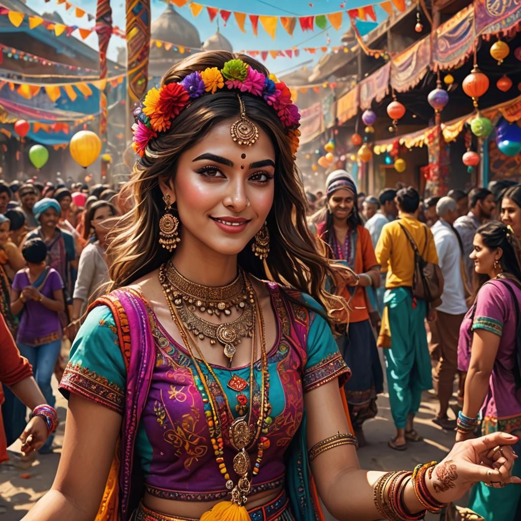 Radiant Woman at Cultural Festival in 4K