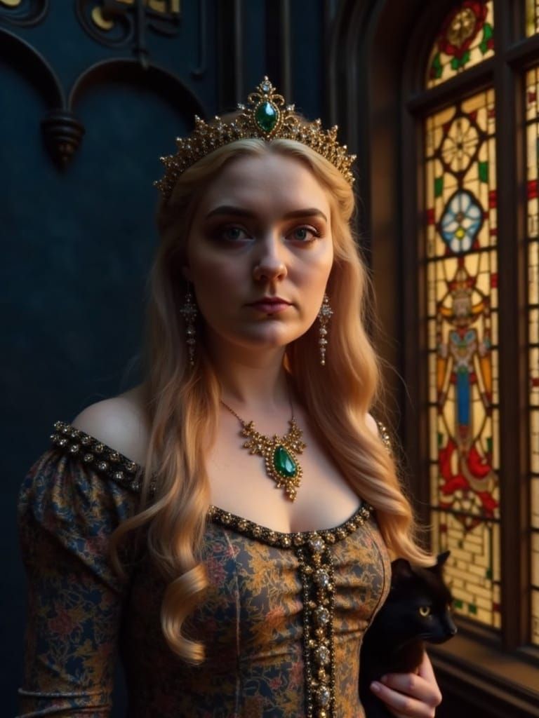 Medieval Queen Eleanor of Aquitaine with Feline Companion