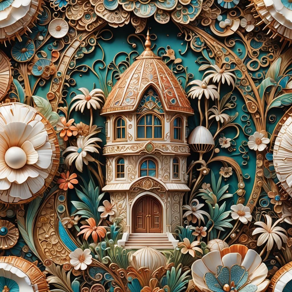 Art Deco Coconut Shell Miniature House