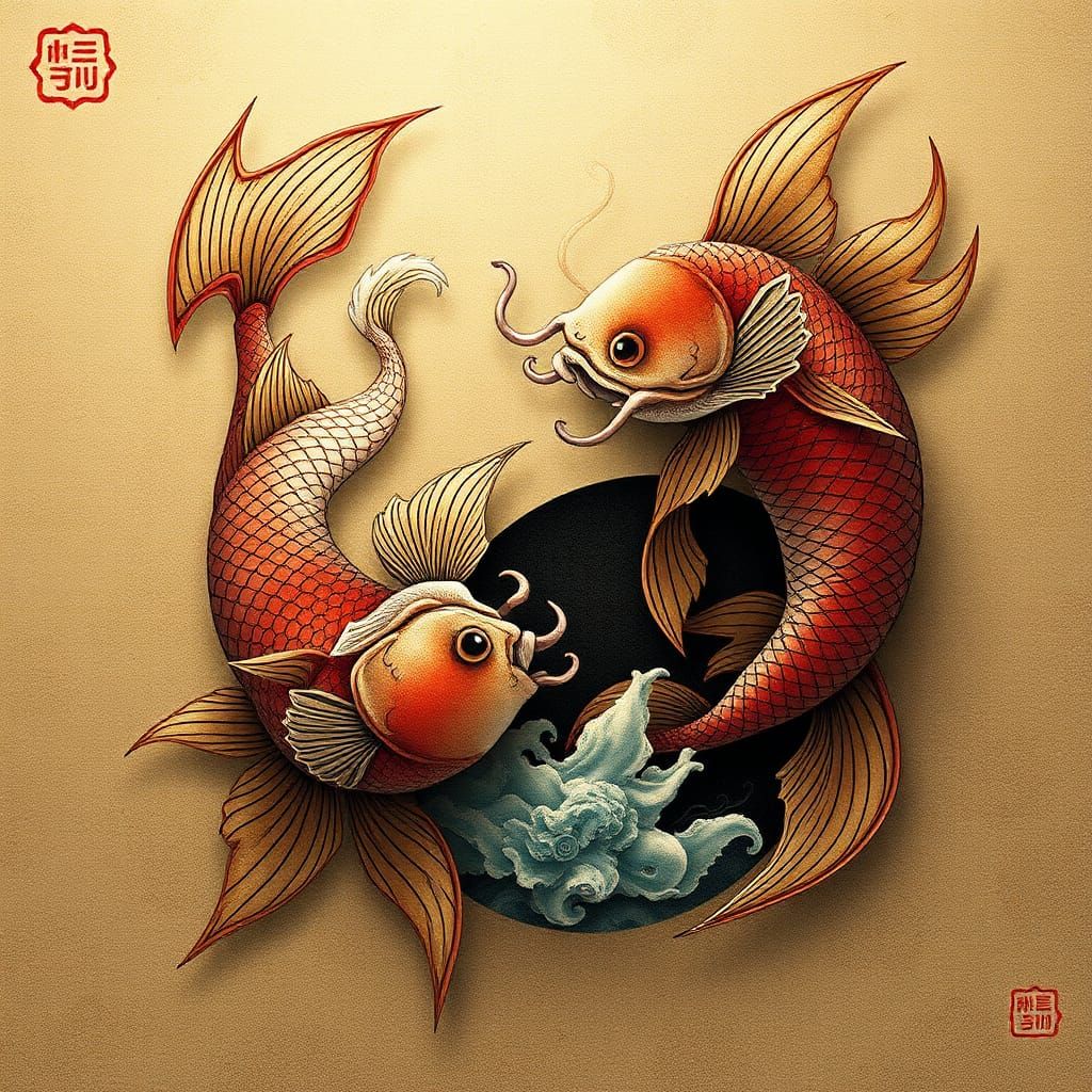 Yin Yang Fish in Detailed Chinese Anime Style