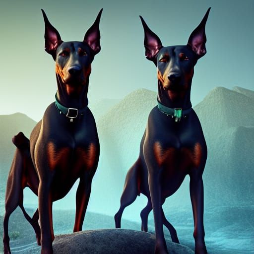 Doberman Pack in Detailed Matte Painting Style