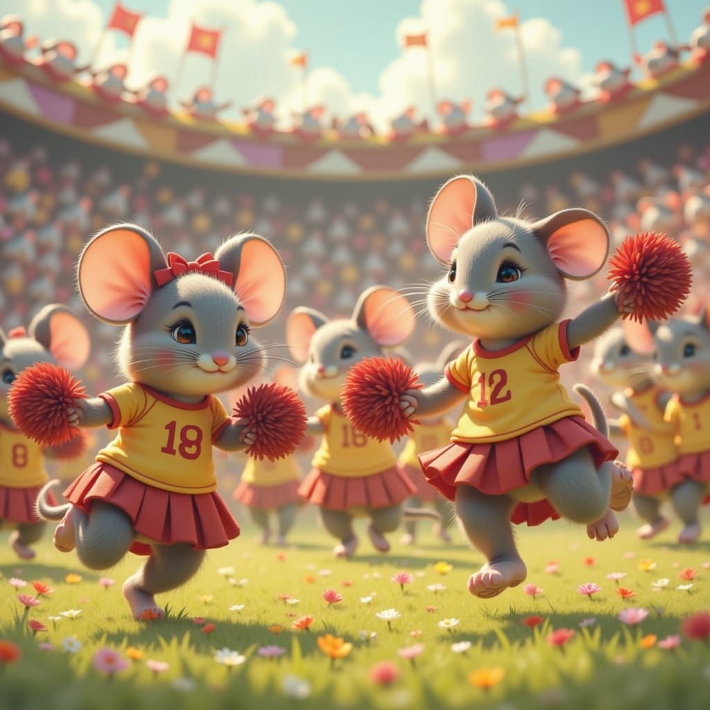 Adorable Mice Cheerleaders in Whimsical Illustration Style