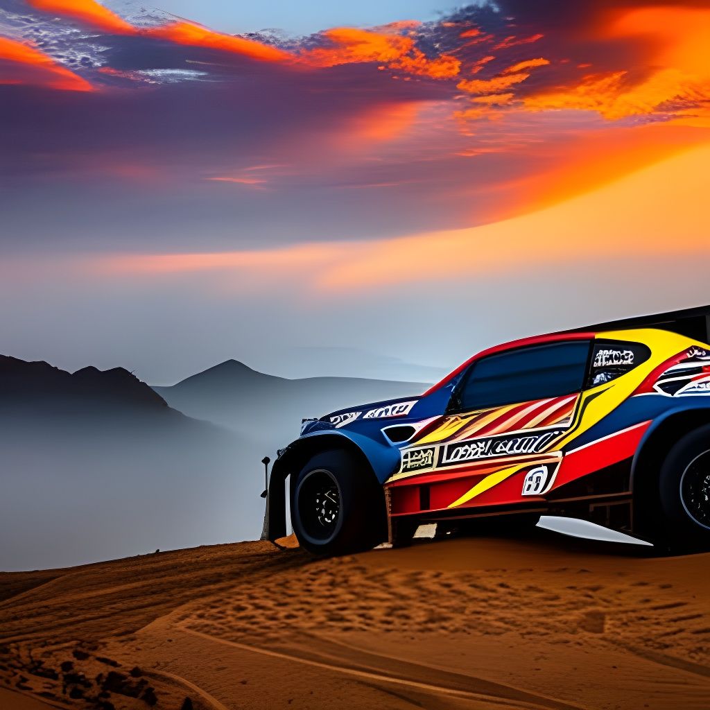 Dakar Rally Sunset: Hyperrealistic Graffiti Art