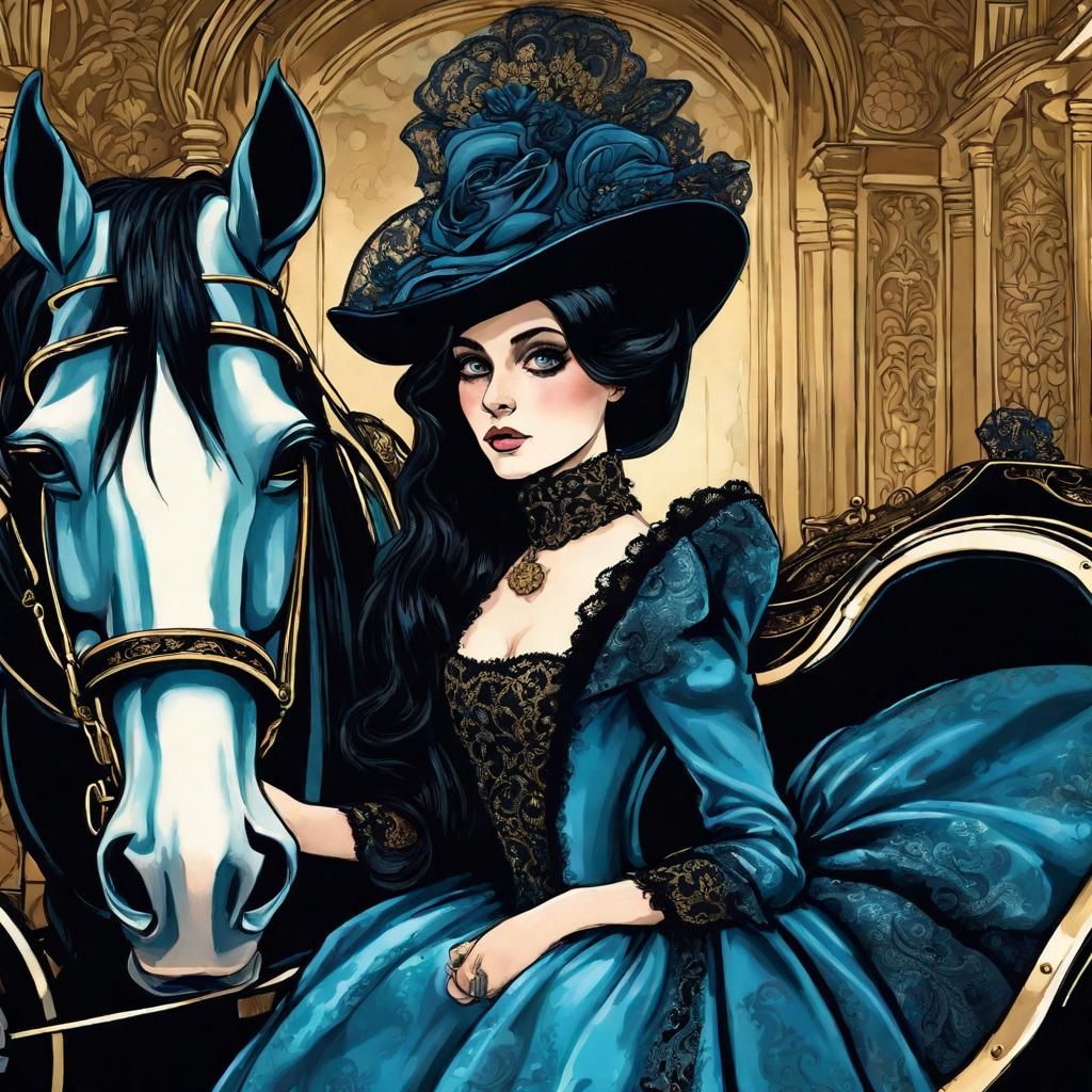 Aquamarine Lit Portrait of Woman in Sapphire Gown