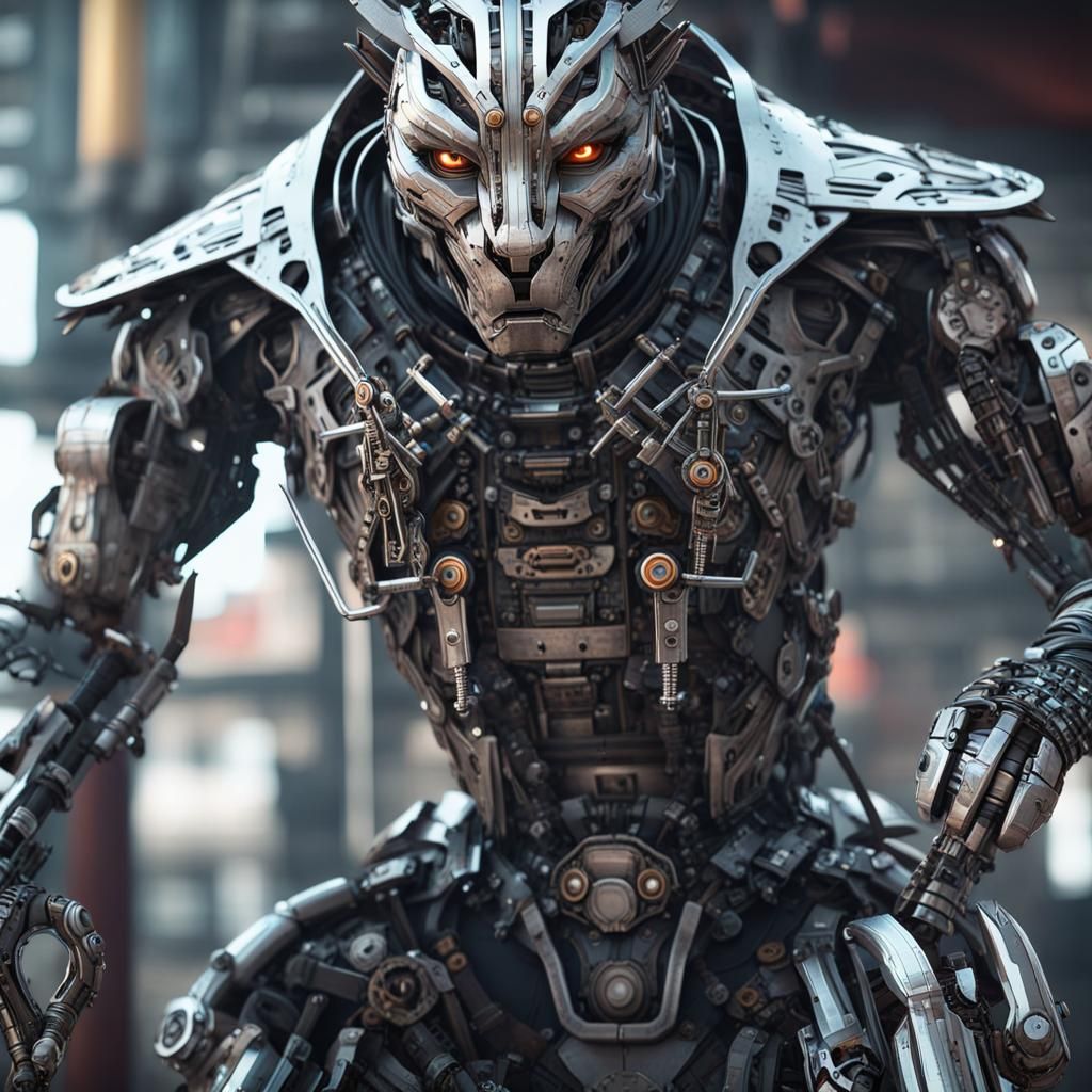 Mechanical Panther Ninja Warrior in Sci-Fi Style