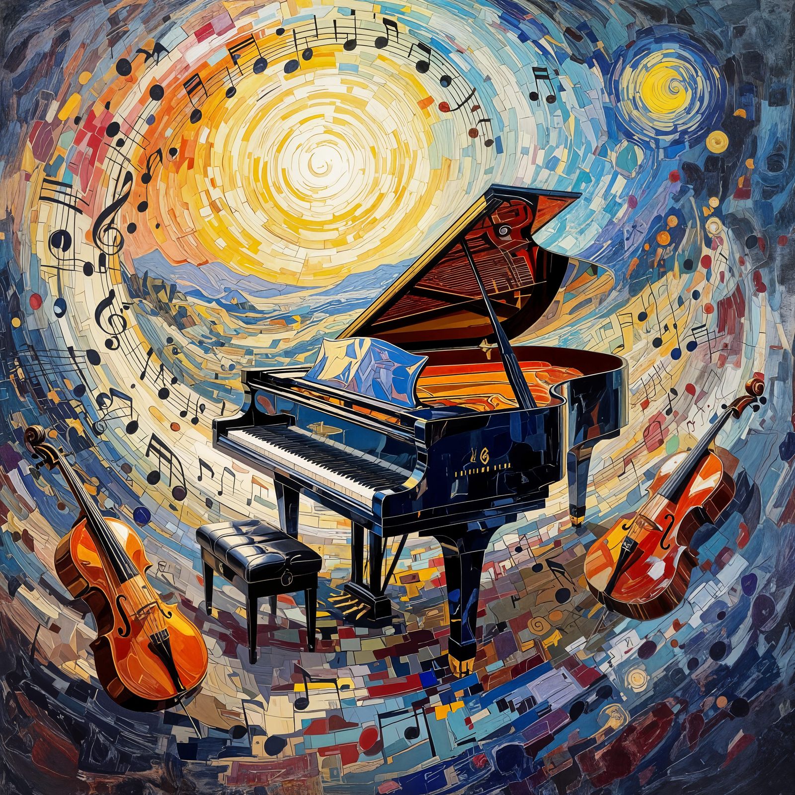 Surreal Piano Vortex: An Oil Painting Masterpiece