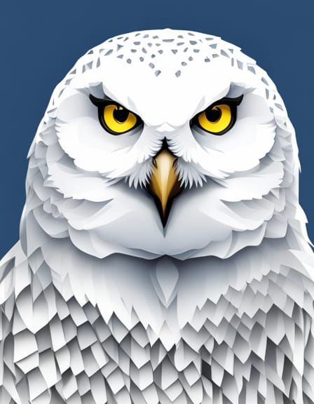 Geometric Snowy Owl Line Art with Yellow Eyes