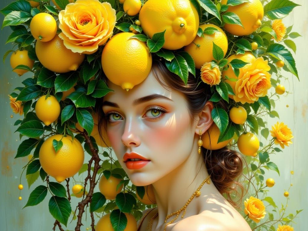 Vibrant Lemon Tree Portrait in Concept Art Style