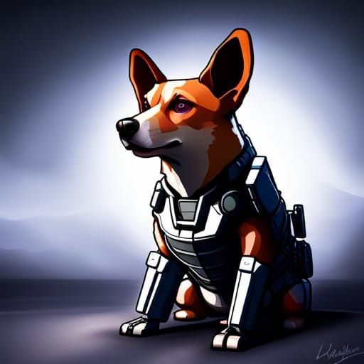 Cyberpunk Armored Corgi with Camera Effects
