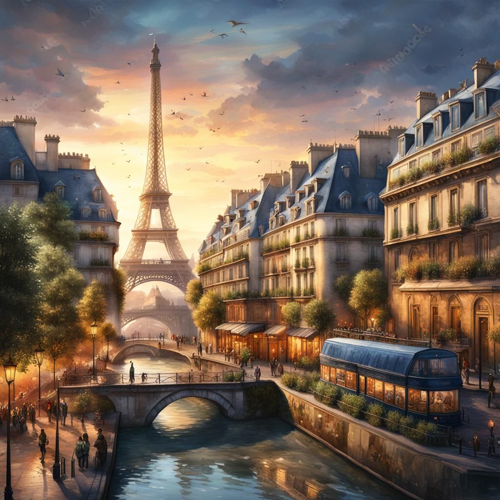 Paris City Watercolor Painting in 16k Resolution