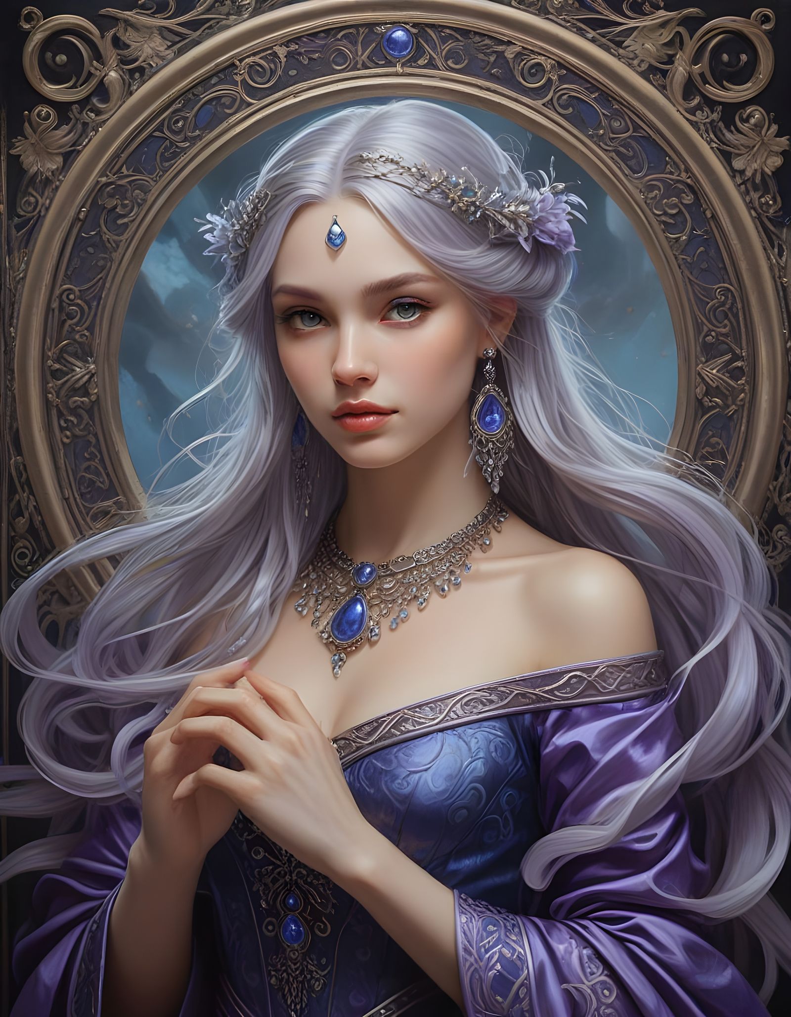 Ethereal Goddess in Whispering Blues and Violets