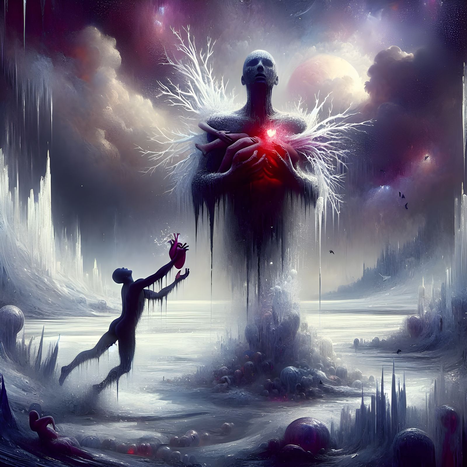 Melancholic Embrace in a Frozen Landscape