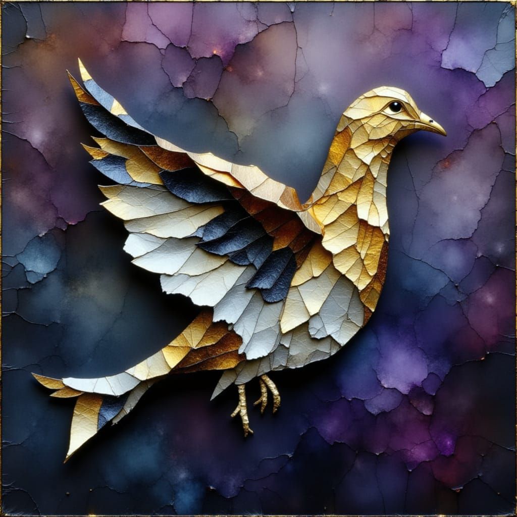 Metallic Origami Dove in Black, Silver, and Gold