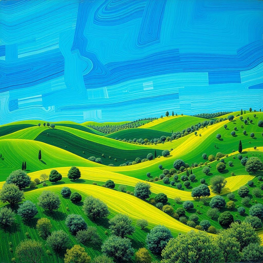 Vibrant Emerald Hills in Expressive Brushstrokes
