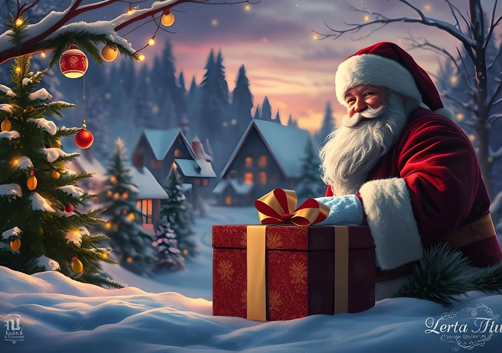 Santa Claus with Gift Box: Christmas Digital Art