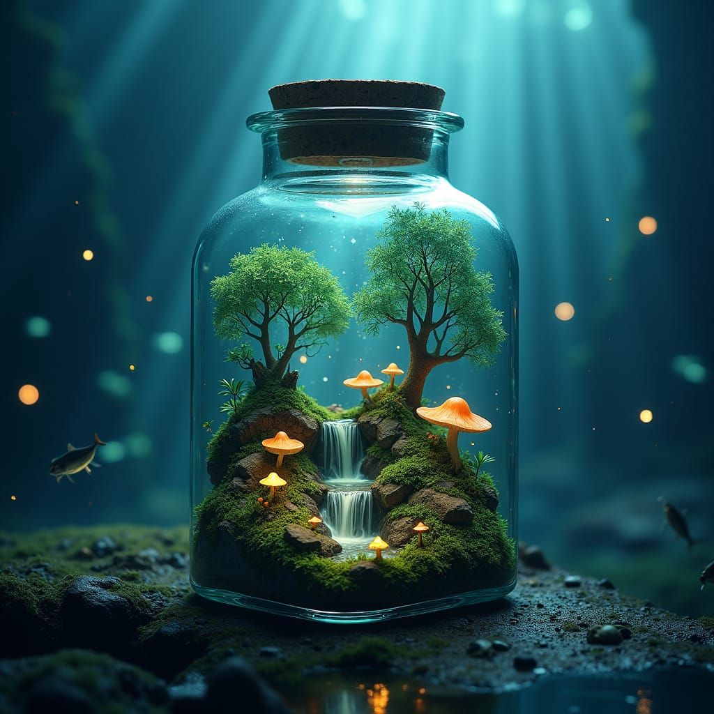 Surreal Underwater Glass Cube Reveals Miniature Forest