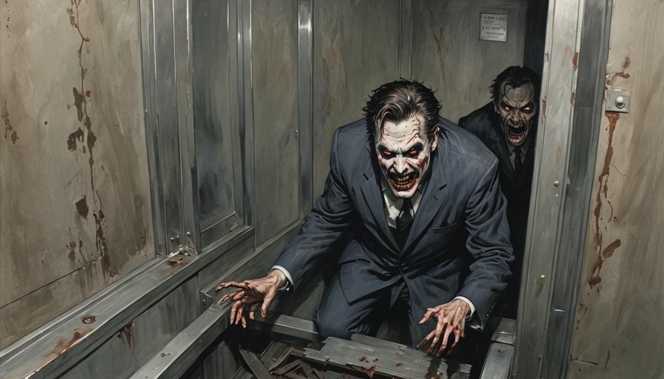 Man's Descent into a Sinister Elevator Shaft