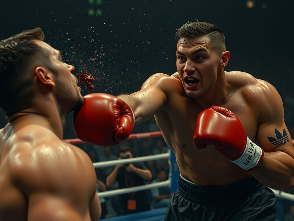 Intense Boxing Match: Distorted Face in Arena