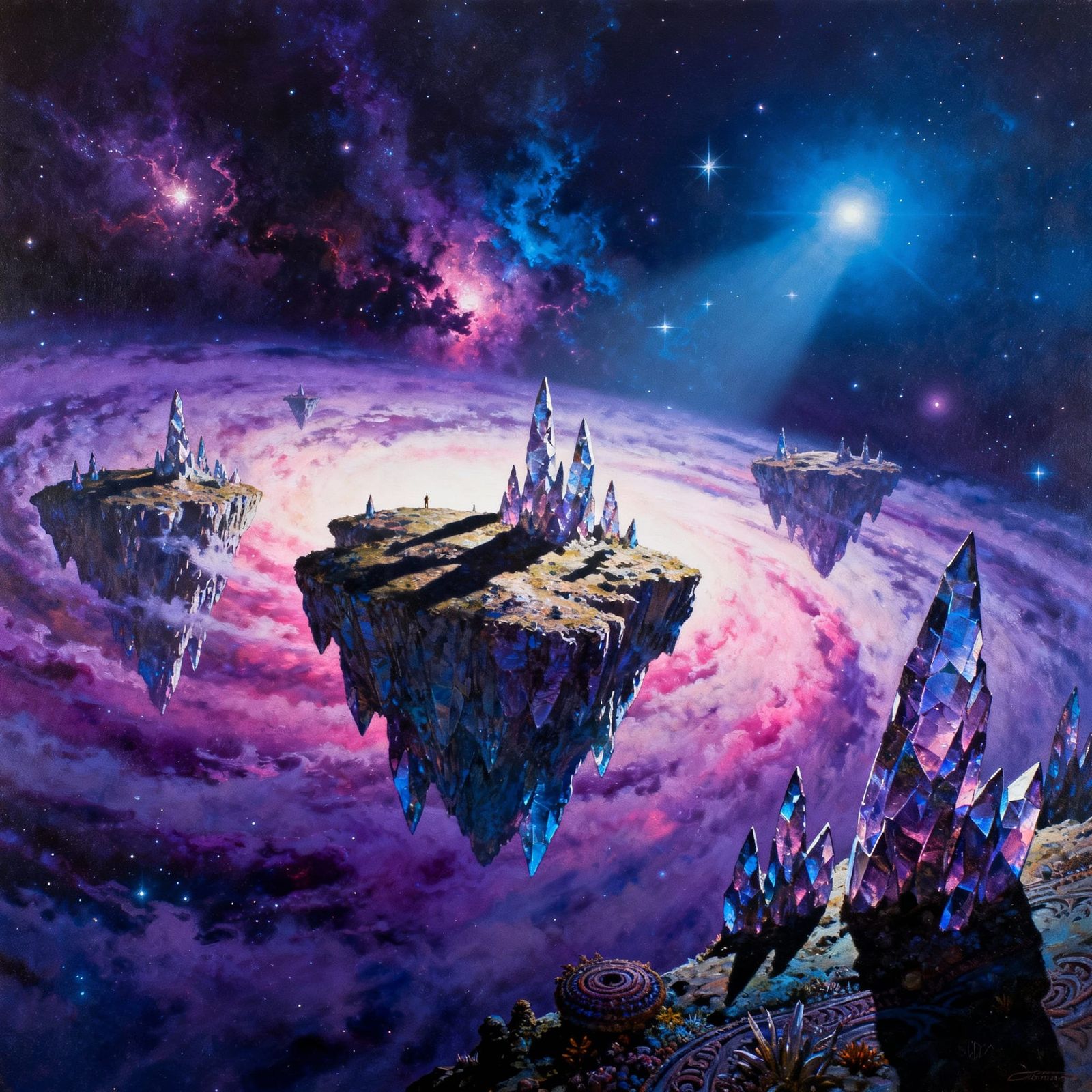 Floating Islands in Cosmic Nebula Digital Painting