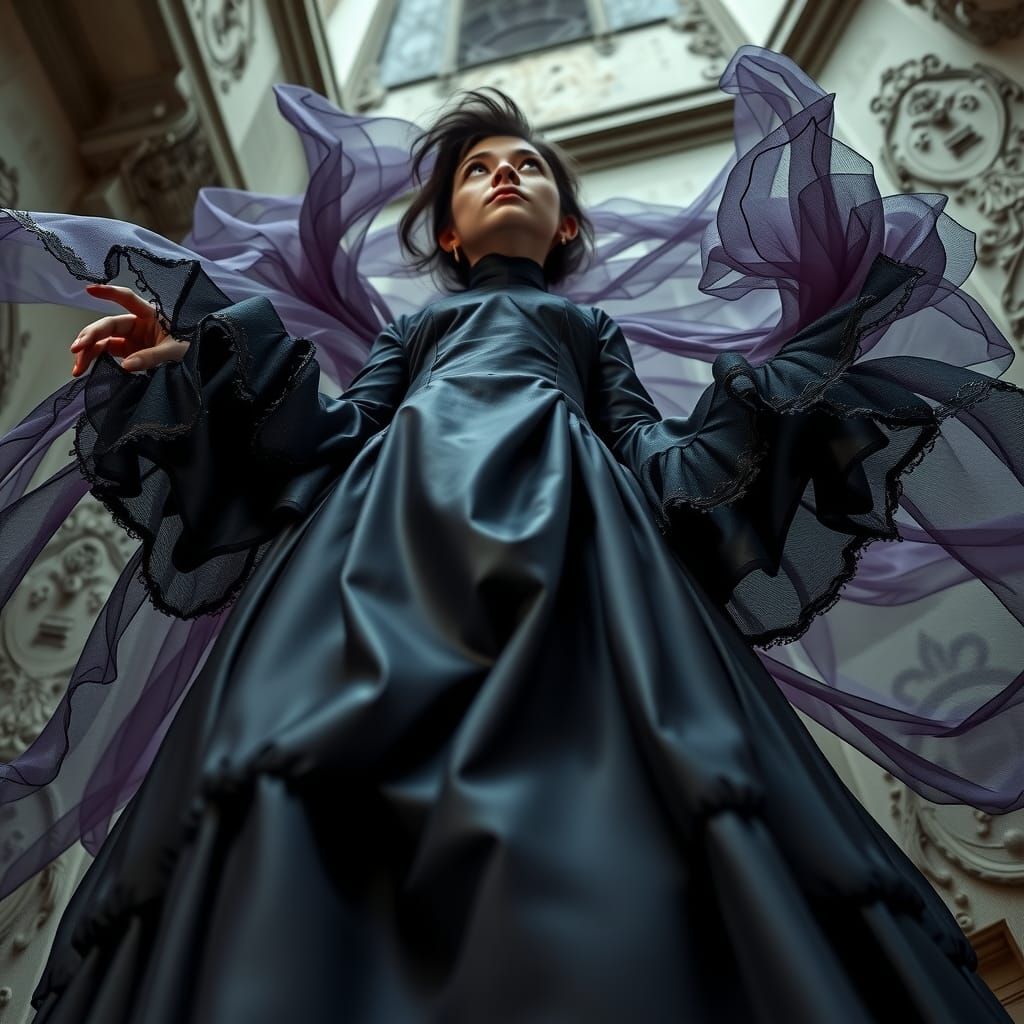 A low angle, dutch angle, off kilter perspective.