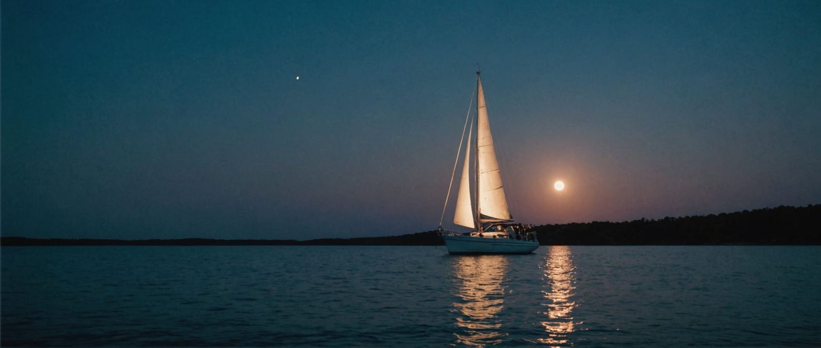 Sailboat at Moonrise: Cinematic Film Still
