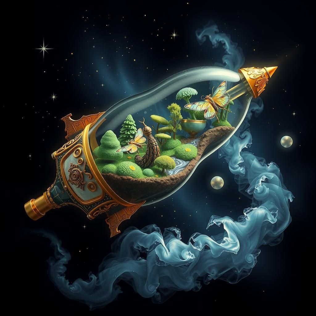 Glass Rocket Ecosystem Soaring Through Cosmos